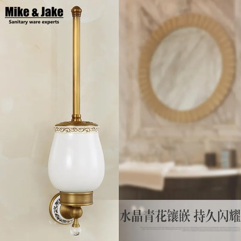 Antique Brass Bathroom Crystal Ceramic Toilet Brush Holder Suits Toilet