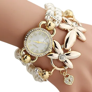 

Hot Hot Bracelet Watch Women Ladies Fashion Quartz-watch Female Clock Flower Imitation Pearl Chain Wrist Watches Quartz Smile