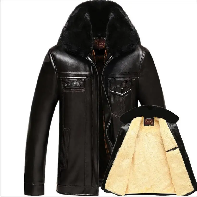 

Men Winter Velvet Thick Warm PU Leather Down Jackets New Male Solid color Outwear Coats Against the Cold Down Parkas Large Size
