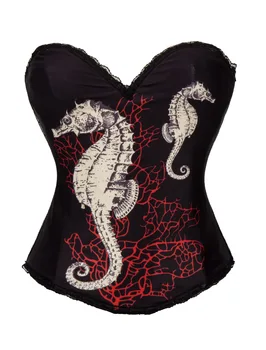 

Mature Sexy Lingerie Corset Hippocampus Red Sea Coral Prints Burlesque Costume Corset for Women