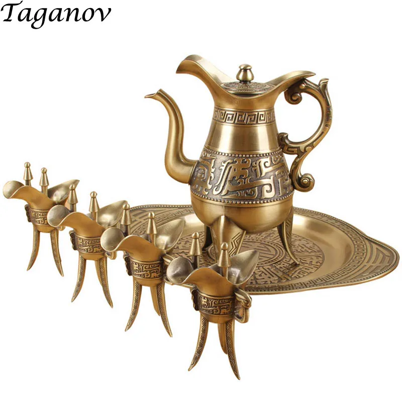 Us 164 0 30 Off Bronze Wine Set Flagon Hip Flask Chinese Antique Pot 4 Goblets Bottle Tray Six Piece Bar Family Friends Best Gifts In Us 164 0 30 Off Bronze Wine Set Flagon Hip Flask Chinese Antique Pot 4 Goblets Bottle Tray Six Piece Bar Family Friends Best Gifts In