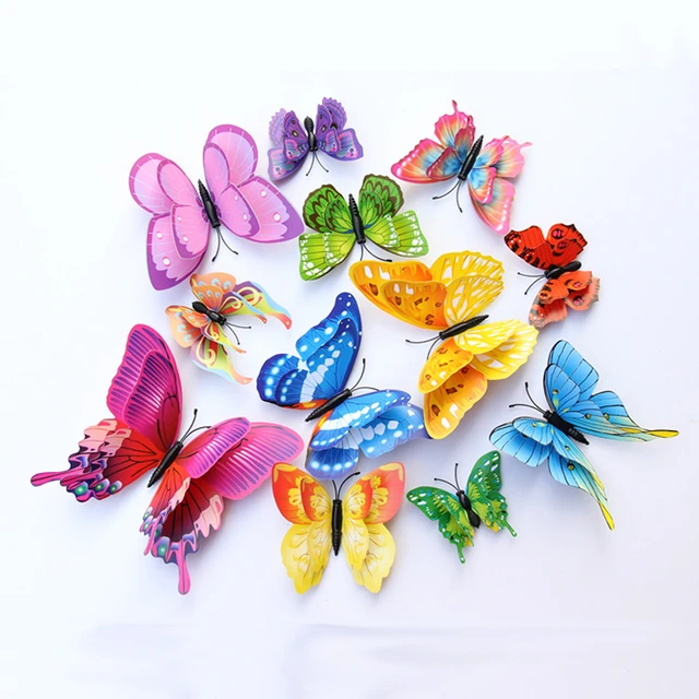 Colorful 3D Butterfly Wall Stickers  Festival Wedding Decoration Butterfly  Decals - 12pcs 3d Butterfly - Aliexpress