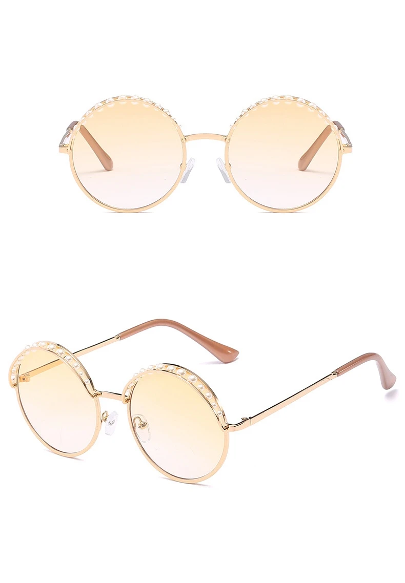 Королевские женские элегантные круглые солнцезащитные очки с жемчугом, новинка, дизайнерские солнечные очки с металлической оправой, розовые, желтые, синие, океанские, ss998