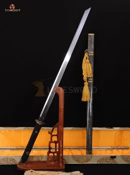 

LYUESWORD Traditional Abrasive Damascus Chinese Sword Dao Folded Steel Clay Tempered Blade Full Ray Skin Wrap Saya Hand Carved