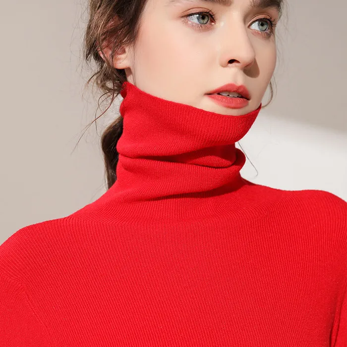 Lafarvie тонкий вязаный свитер из смеси на основе кашемира женские топы Водолазка с длинным рукавом теплый пуловер Женский вязаный джемпер 5 цветов - Цвет: red