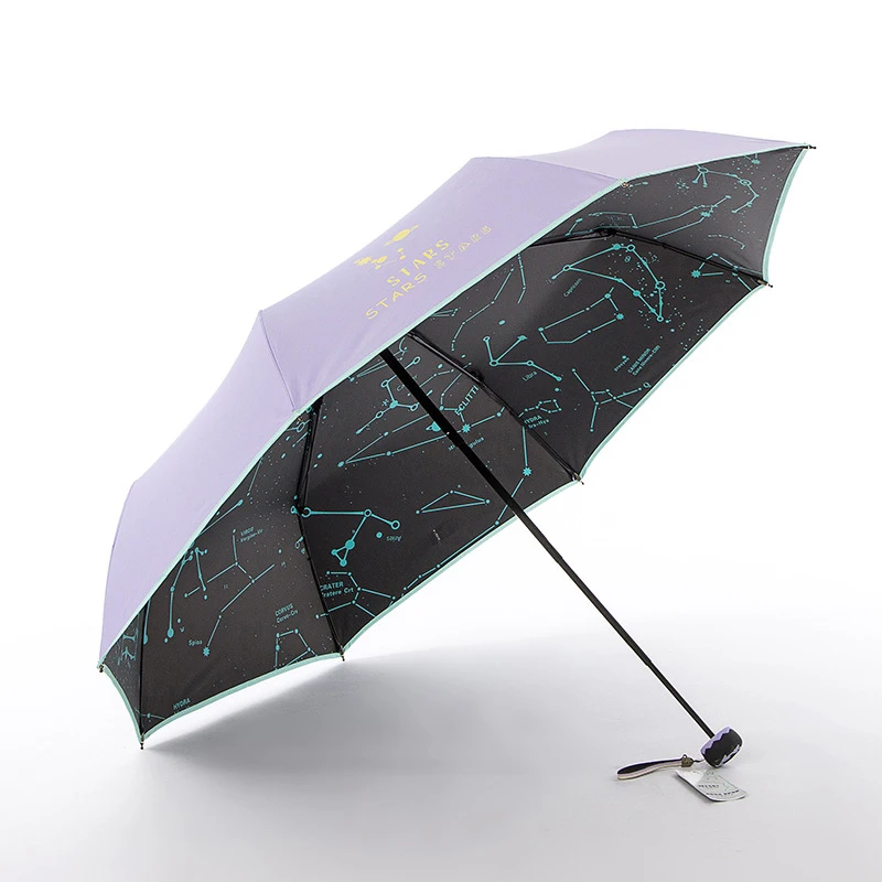 

Starry Sky Umbrella 3 Folding Sunscreen Black Glue Parasol Creative Outdoor Sunshade All Weather Ultraviolet-Proof Bumbersoll
