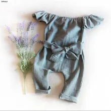 Летние комбинезоны для девочек с открытыми плечами и короткими рукавами, детские комбинезоны зеленого цвета с бантом, детские комбинезоны для девочек, детская одежда