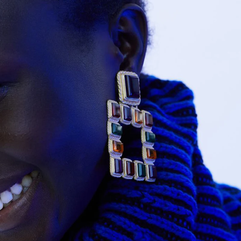 

Bestessy Colorful Crystal Earrings Za 2019 New Big Long Dangle Drop Earrings Maxi Pendant Earrings For Women Christmas Jewelry