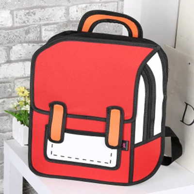 Женский рюкзак, 3D Стиль прыжка, 2D рисунок, мультяшная задняя Сумка, комикс, сумка-мессенджер, модная Милая Студенческая сумка, унисекс, ранец, Bolos - Цвет: Красный