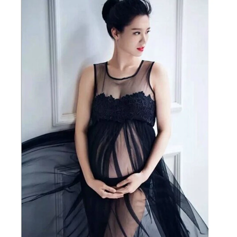 2711 24 De Réductiongrossesse Photo Shoot Plage Robe Noir Mousseline De Soie Voile Maternité Longue Robe Enceinte Photographie Accessoires
