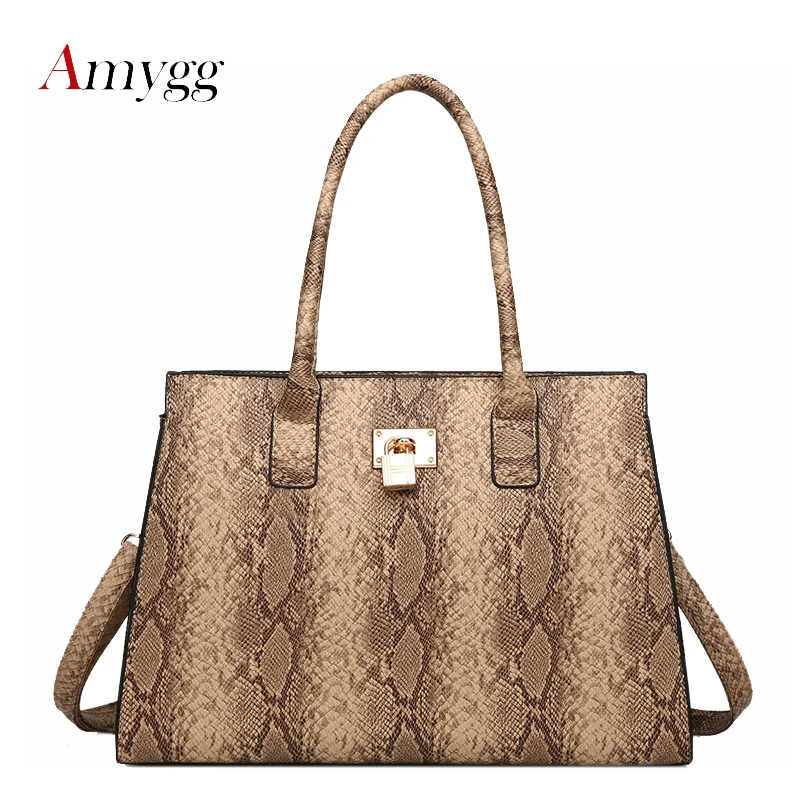 

Fashion Lock Serpentine Leather Women Bag Lady Luxury Snake Shoulder Bags Designer Handbag High Quality Ladies Tote Vintage Bag