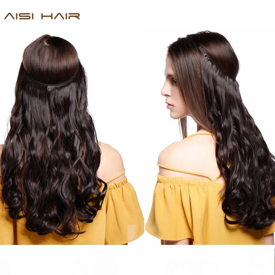 AISI волосы 22 дюйма без зажимов, невидимые в наращивание волос, потайная Рыбная линия, прямые и волнистые синтетические волосы, высокая температура