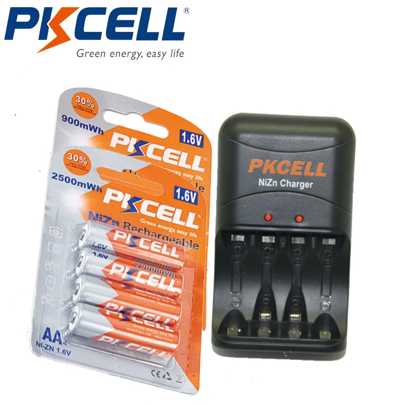 PKCELL 4 шт. AAA 900mwh и AA 2500mwh 1 6 v NIZN аккумуляторные батареи NI ZN зарядное устройство для