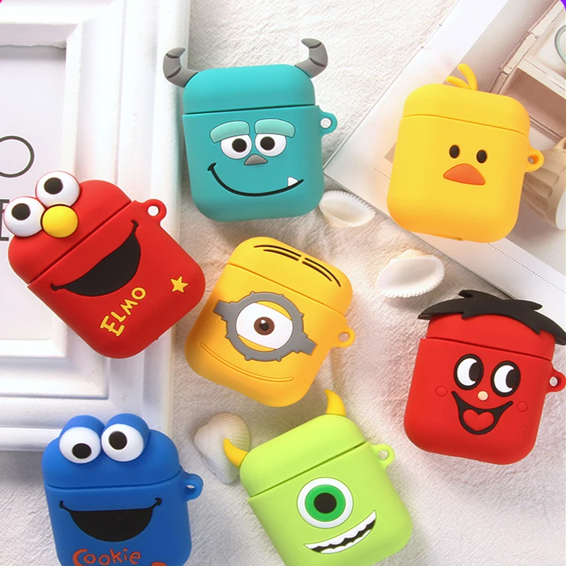 

Cute Cartoon Minions Sesame Street Silicone Bluetooth Earphone Case For Apple AirPods TPU Cover For Airpods Charger Box Funda