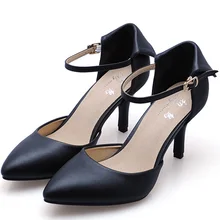 Plus Size 33-41 Sheepskin High Heel Shoes Women Pumps Genuine Leather Pointed Toe Summer Sandals Ankle Strap Party Shoes