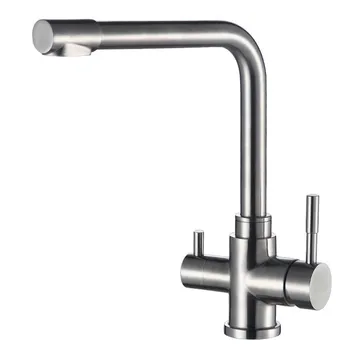 

304 Stainless Steel Drinking Water Kitchen Faucet 3 Way Water Filter Tap Double Spout Filter Kitchen Sink Tap