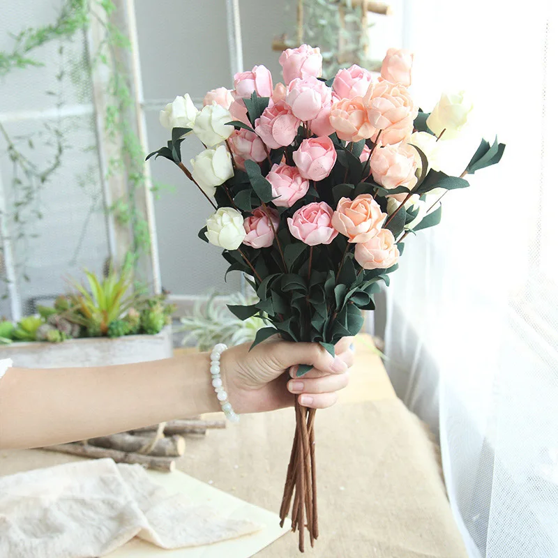 6 головки pe розовая Цветочная ветка искусственные цветы для свадебного украшения Пластиковые цветы домашние декоративные искусственные цветы