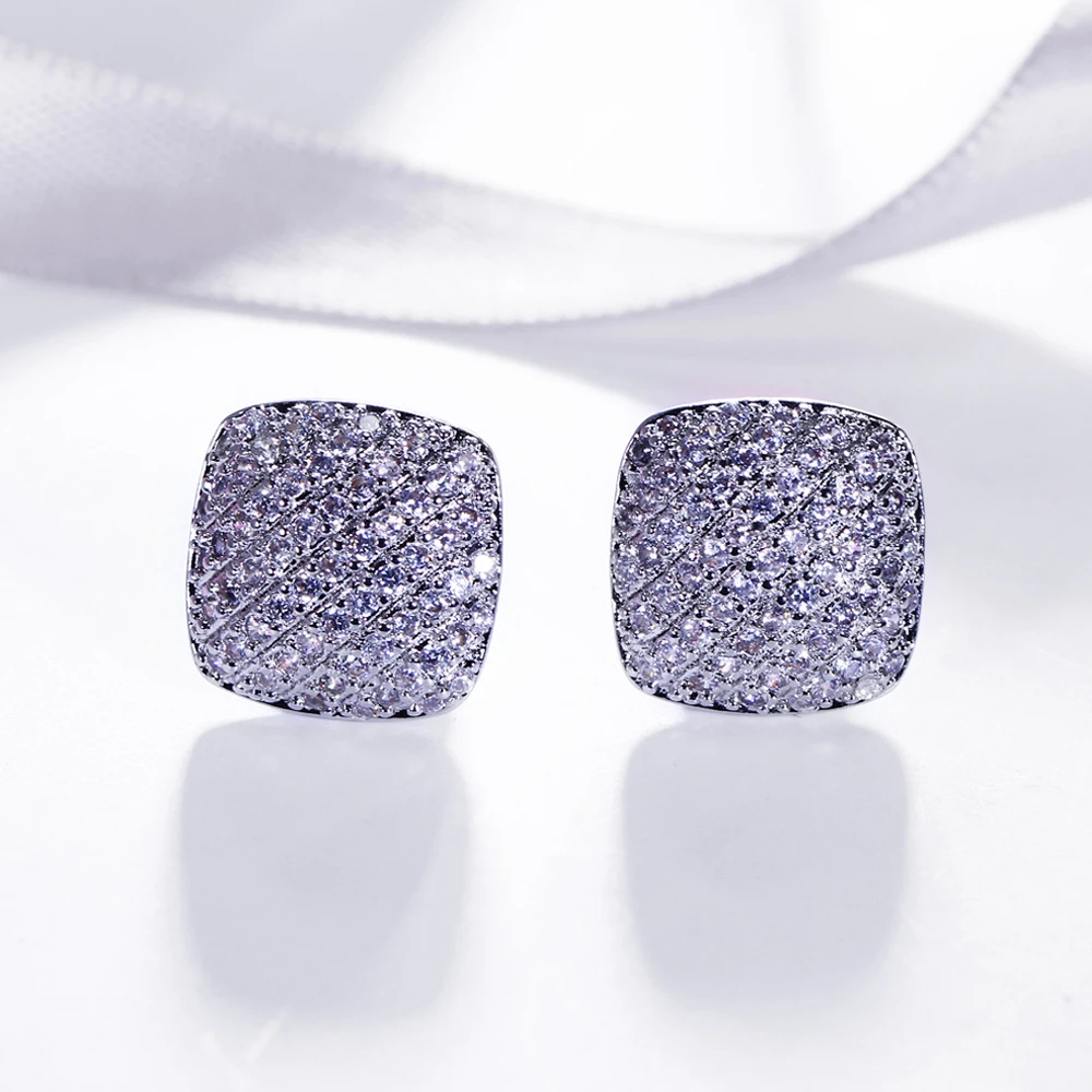

Square stud earrings jewellery brinco micro pave 1.1mm cubic zirconia crystal Women jewelry trend 2019 new white earring