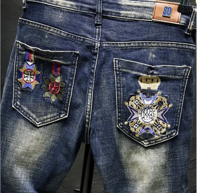 Брюки в стиле панк; мужские осенние джинсы с дырками; длинные джинсы