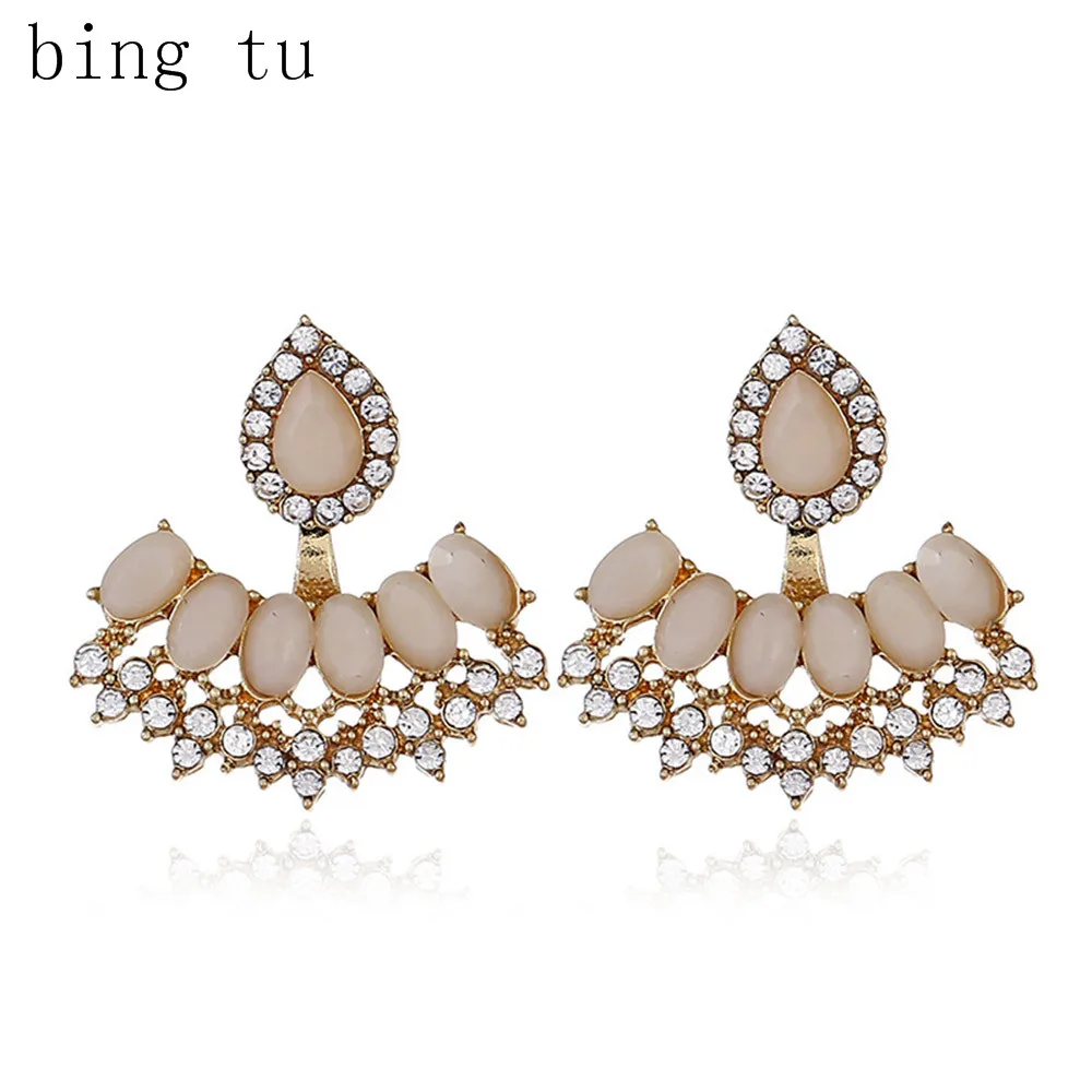 Bing Tu двухсторонние полимерные серьги Стразы в форме капли воды серьги-гвоздики для женщин ювелирные изделия для передних и задних ушей Новинка brincos