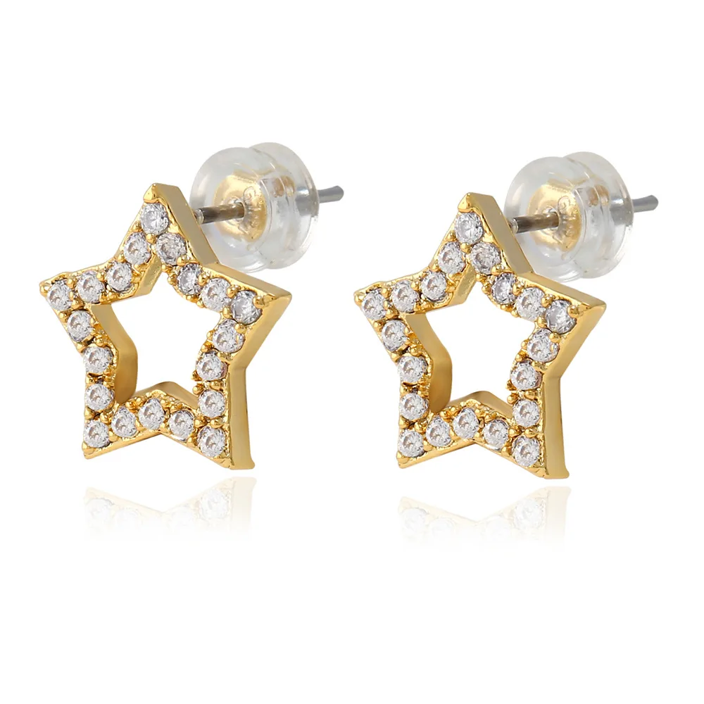 

Men's Hip Hop Stud Earring Copper Material AAA CZ Stone Pave Fashion Hollow Star Earring for Men Rock Jewelry Gold Silver Color