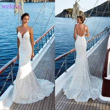 Robe de mariee Новое поступление летнее пляжное свадебное платье с бретельками белое с открытой спиной свадебное платье Русалка Vestige De Noiva