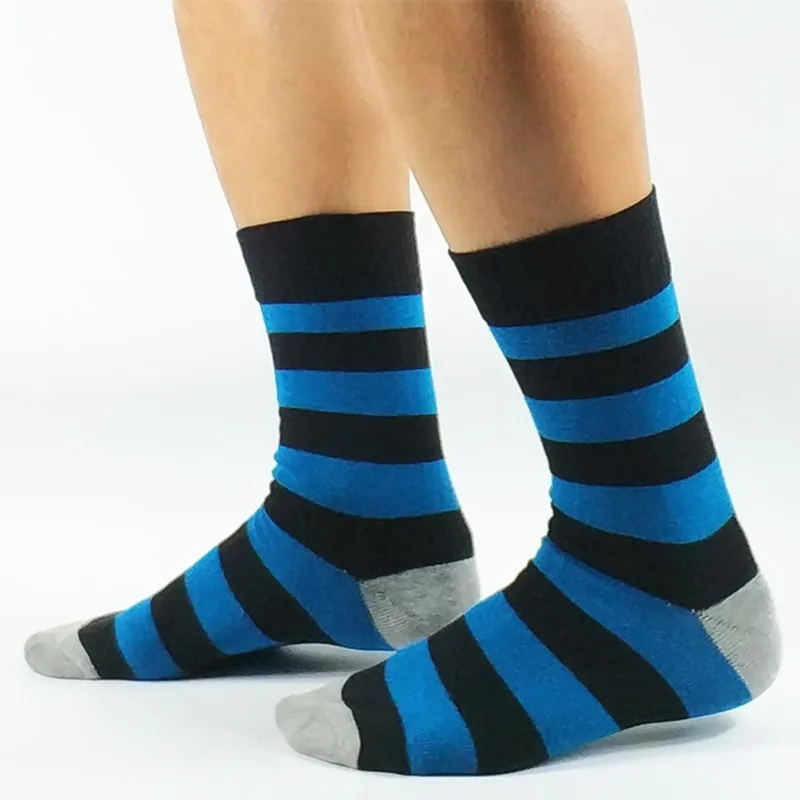 3 Pack Men's Blue/Gray/Gray Strip Casual Business Socks USA Size 8 11