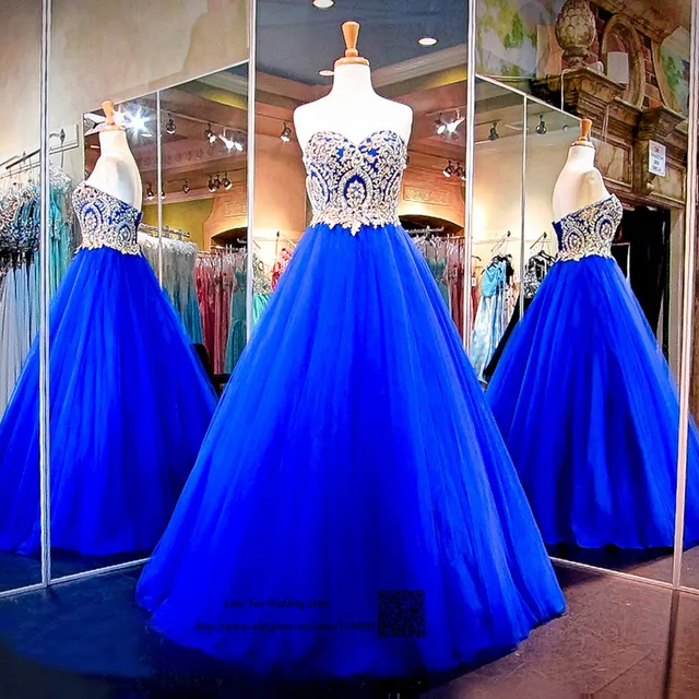 Modest Royal Blue Gold Lace Cheap Quinceanera Dresses Ball Gown Plus