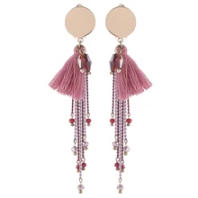 Женские красивые розовые хлопковые серьги с кисточками, модные Эффектные серьги с кристаллами, серьги на клипсах без пирсинга, ювелирные изделия ручной работы