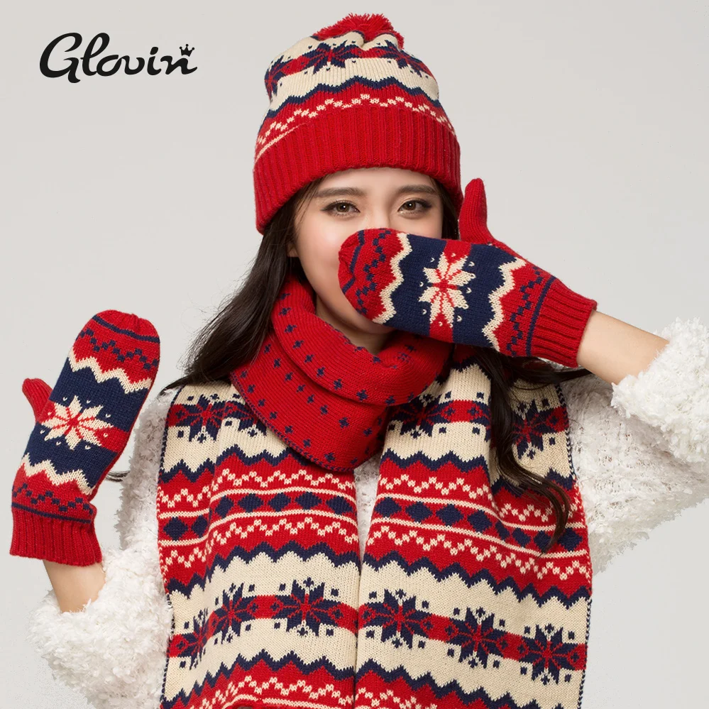 WINTER FASHION DESIGN KNITTED HAT AND GLOVES SET