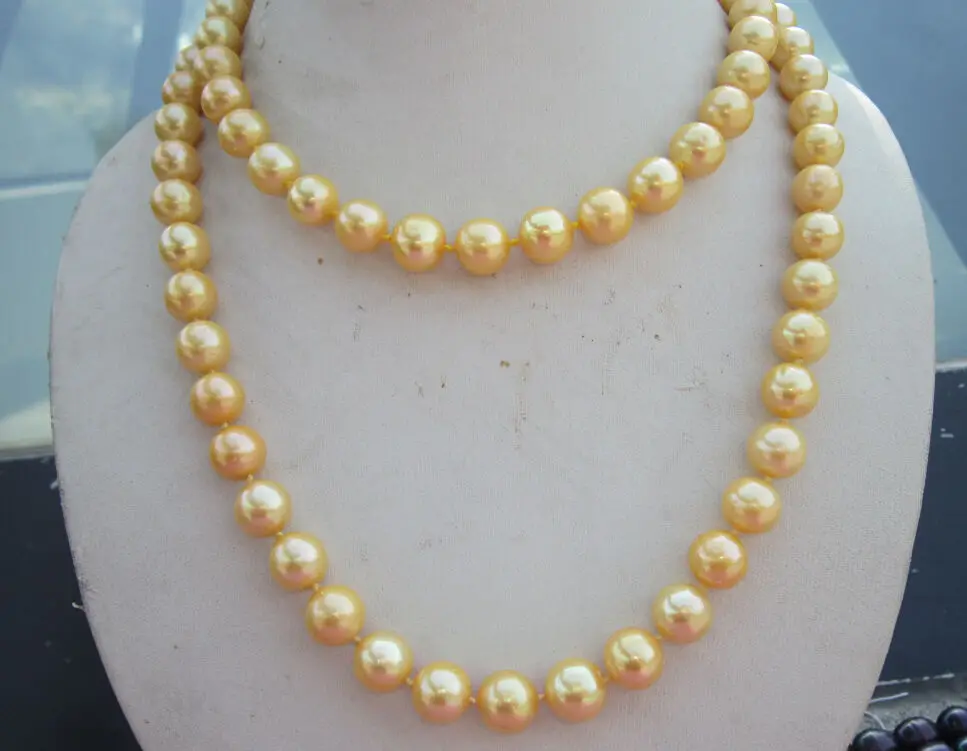 

Free Shipping >>>>> Natural AAA 10-11mm genuine south sea gold pearl necklace 14K 33 inch