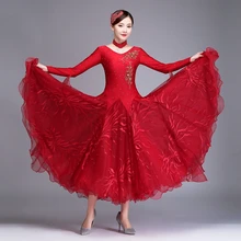 Настроить 2 цвета женские Танцевальный зал состязание платье Длинные рукава современное Танго Вальс платье для танцев красный танцевальные костюмы