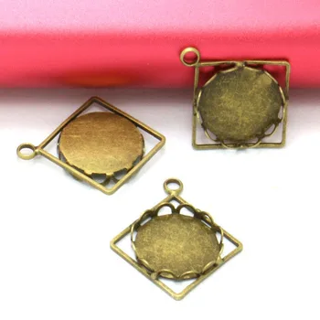 

Square Shape Wire Wrapped 14mm Round Bezel trays Pendant Settings Glass Cabochons Base Findings DIY Jewelry Necklace Making