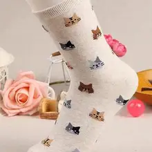 1 пара/лот,, женский в Корейском стиле, носки из хлопка с кошкой, повседневные Мягкие носки, 4 цвета