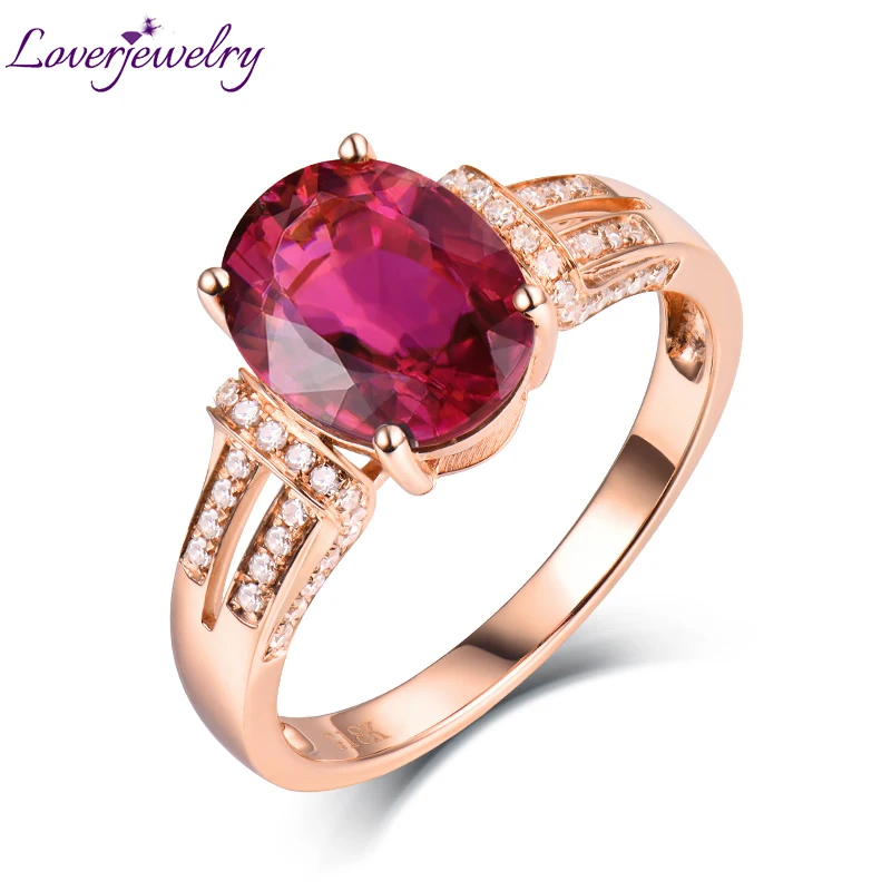

LOVERJEWELRY Ring 2019 For Women Oval Natural Pink Tourmaline Engagement Rings Solid 14Kt Rose Gold Stunning Diamonds Jewelry