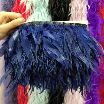 

Wholesale 1Yards Navy Natural Turkey and Ostrich Feather Ribbon 10-15cm/4-6 inch For weddings Dress/Craft Supplies Decoration