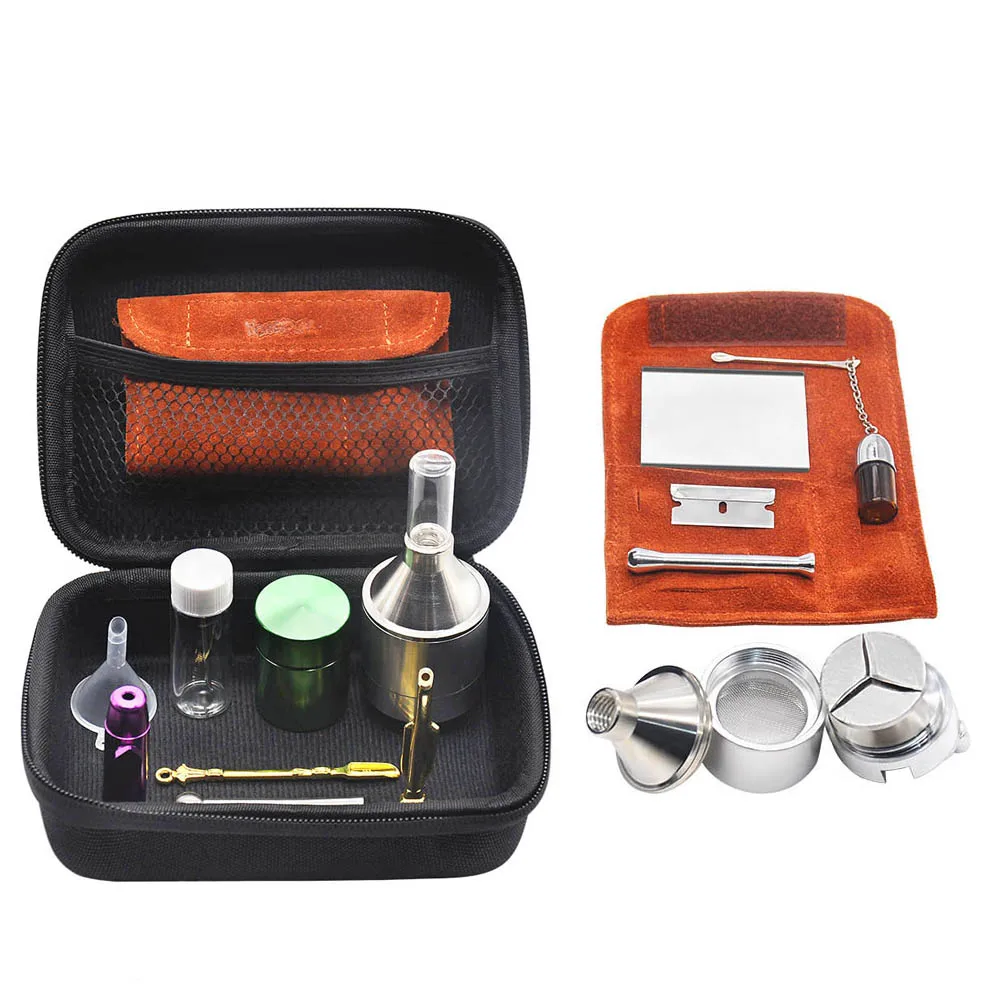 Online HORNET tabaco Snorter bolsa de cuero de la PU de vidrio de la botella de píldora de aluminio tabaco tarro para alijo de especias de Metal tabaco Snorter cuchara