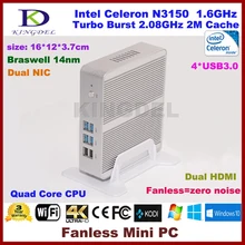 2016 Последние NUC Intel Celeron N3150 braswell Безвентиляторный Mini PC Настольный компьютер, 4 ГБ Оперативная память, 300 м Wi-Fi 4 * USB 3.0 Dual HDMI LAN