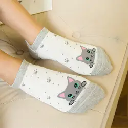 Женские хлопковые носки с милыми животными женские kawaii кошка с собакой в полоску летние носки женские повседневные Мягкие забавные носки