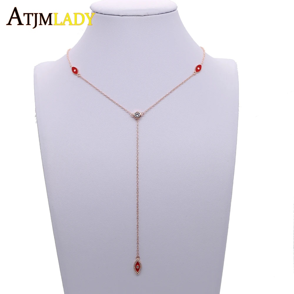 

Collares New Collier 2018 Max Rose Color 100% 925 Sterling Enamel Evil Eye Cz Charm Delicate Thin Chain Lariat Ladies Necklace