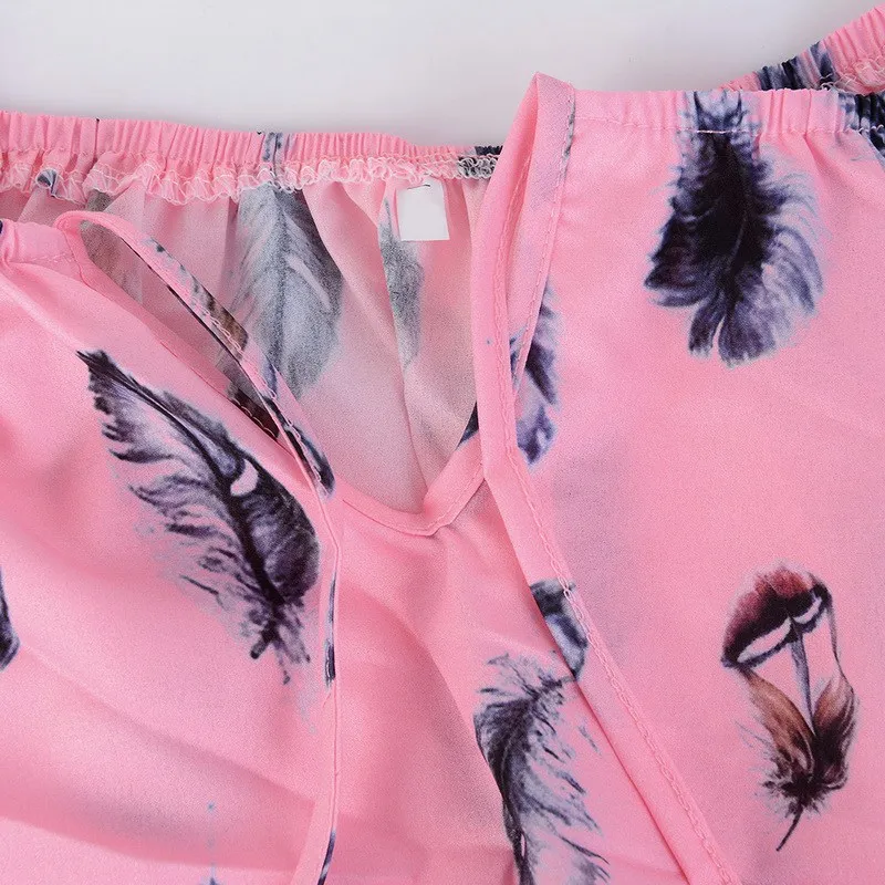 NIBESSER 2019 New Summer Feather Print Women Blouses V-neck Print Chiffon Blusas Sexy Tee Shirt Casual Blusa Female Plus Size