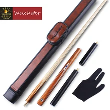 Weichster 3/4 Jointed Handmade Snooker Cue Pool Ash Shaft Black Walnut Wood with Cue Case Extension Glove