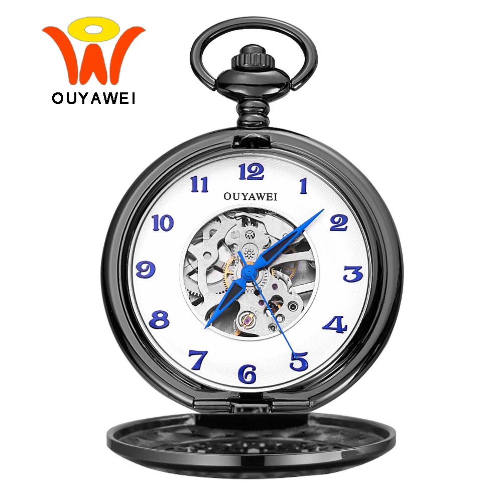Ouyawei Black Skeleton Mechanical Pocket Watch With Chain Men Retro Blue Hands Hand Wind Clock Necklace Pocket & Fob Watches Ouyawei Black Skeleton Mechanical Pocket Watch With Chain Men Retro Blue Hands Hand Wind Clock Necklace Pocket & Fob Watches