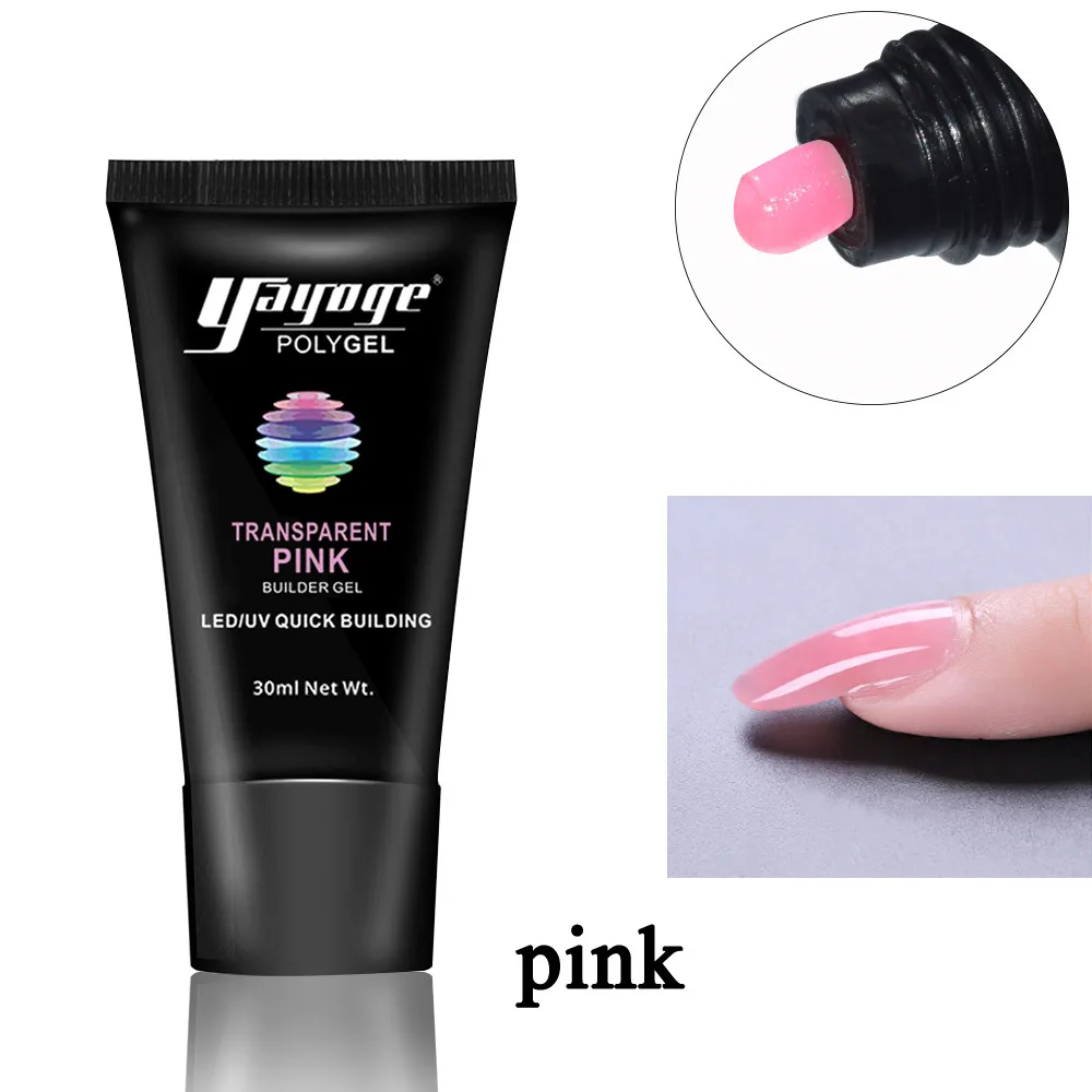 pink poly gel Полигель yayoge для наращивания ногтей с полимеризацией под УФ или светодиодной лампой, покрытие для ногтей, быстрое наращивание ногтей полигелем, розовый, прозрачный, камуфляжный твердый лак - Цвет: pink poly gel