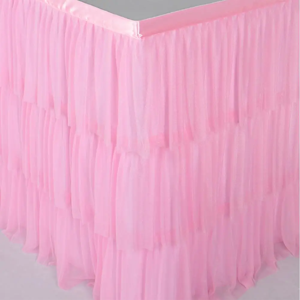 Table Skirt DIY Round Rectangle White Pink High-end Decorative Table Skirt Party Decor Gauze Wedding Party Decoration