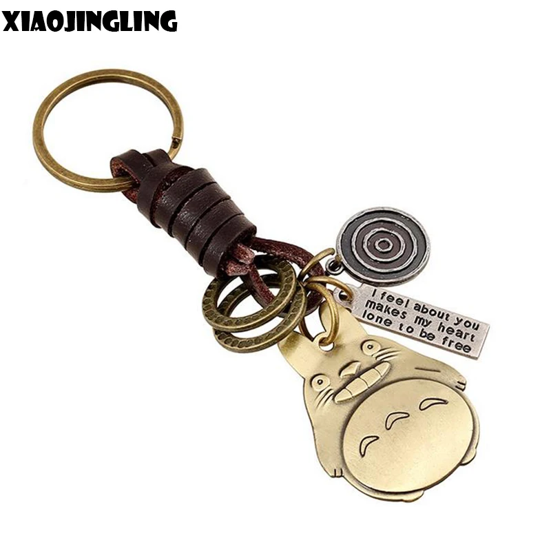 

XIAOJINGLING Retro Leather Keychain Series Alloy Lovely Punk Style Key Chain Vintage Trinket Cartoon Totoro For Children Gifts