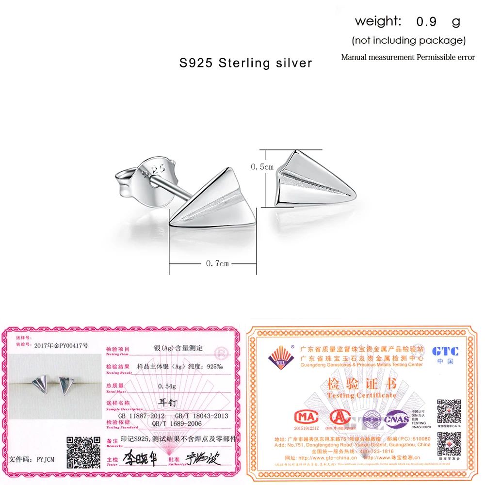 LAMOON 2018 NewFashion Airplane Shaped 100% Real 925-Sterling-Silver Stud Earrings S925 Fine Jewelry For Women Girl Gift LMEY161