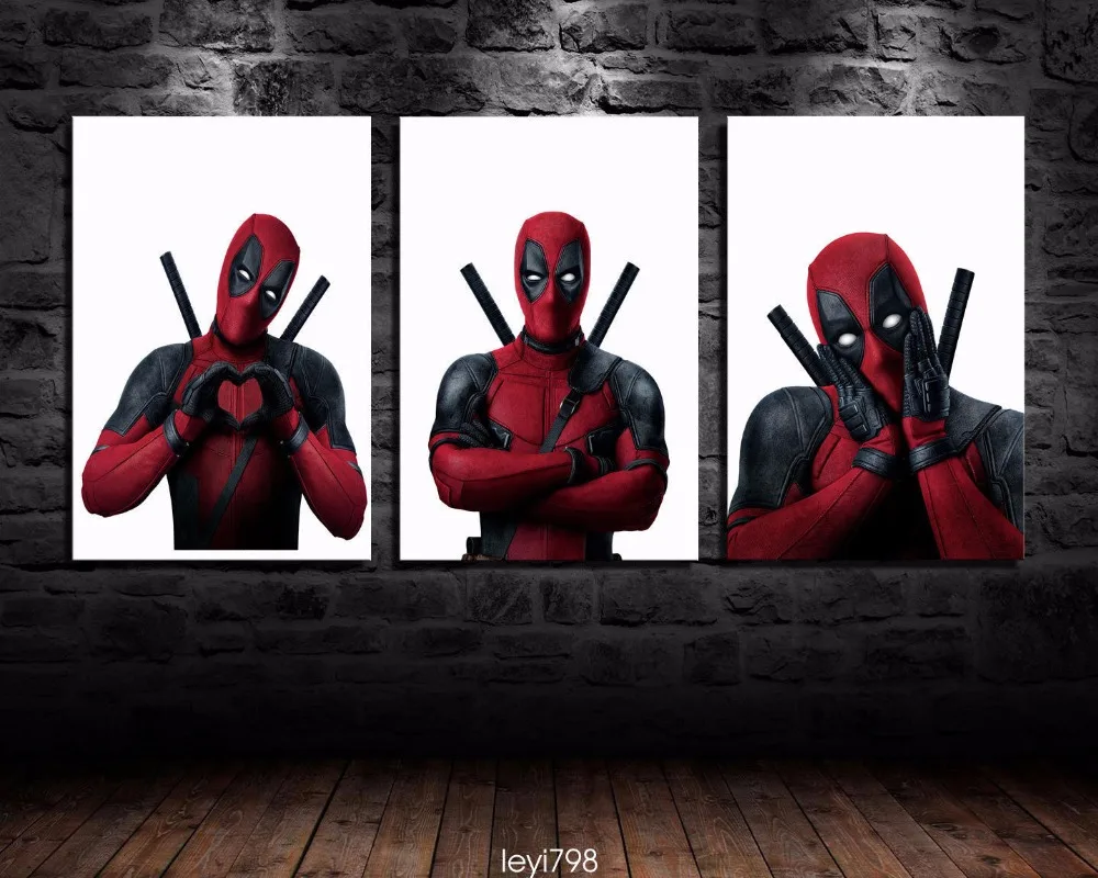 Canvas Wall Art Lovely Deadpool Movie Painting 3 Piece Red Black Framed
