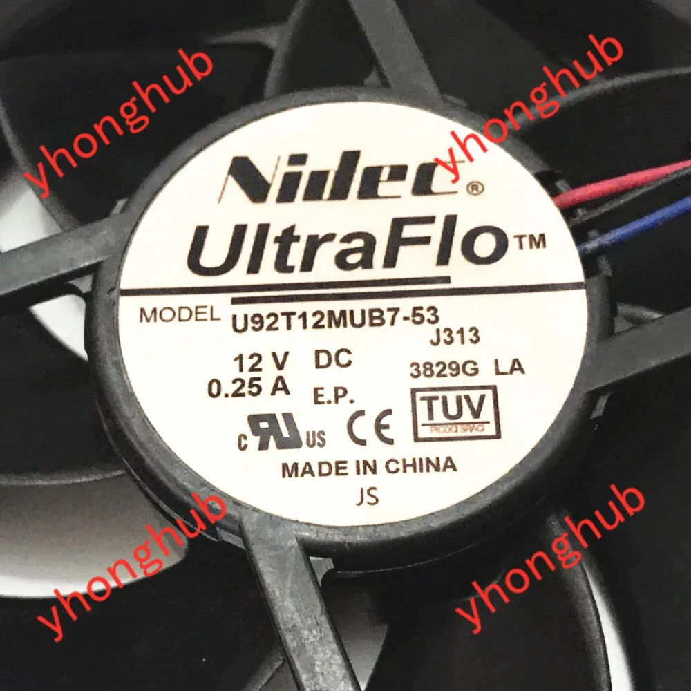 1 PCS Nidec Fan UltraFlo U92T12MUB7-52 DC 12V 0.25A 3 Pin 90x90x25mm