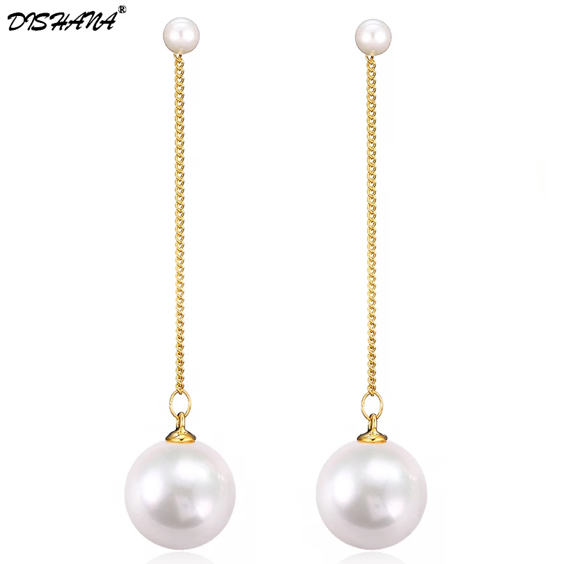 

Fashion Drop Earring for Women Round Simulated Pearl Jewelry Gold-color Dangle Earing Long Oorbellen Hangers 2018 Luxury Bijoux